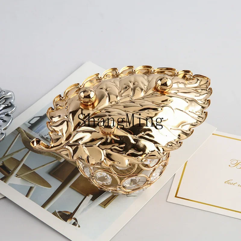

CLL wrought iron crystal candle holder creative metal leaf electroplating ornament desktop decoration jewelry