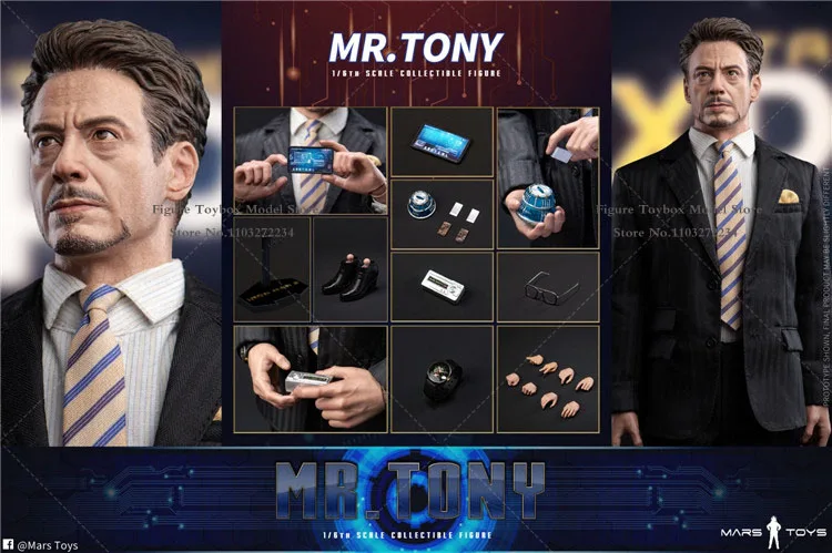 Mars Toys MAT006 1/6 Scale Iron Man Robert Downey Jr. Mr. Tony Court Ver. Full Set 12'' Action Figure Body Model for Fans