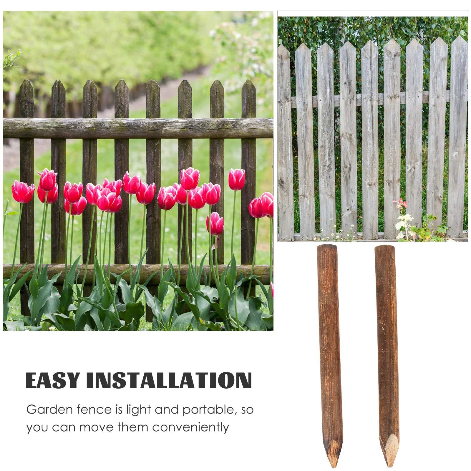 

2Pcs Tree Stakes 40cm Carbonized Wood Fence Panels Garden Decorative Fences Edging Decorative Yard Borders L scaping