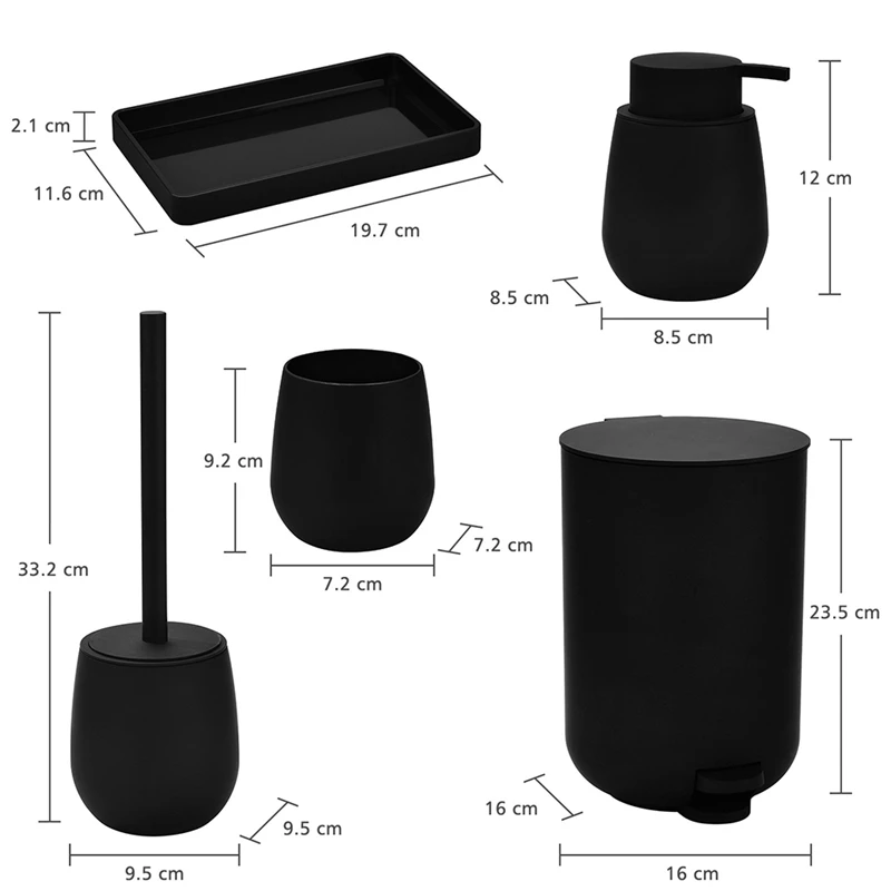 Bathroom Set Small Trash Can Home Bathroom Decoration Storage Wash Set Toothbrush Holder, Soap Dispenser Dressing Table(Black)