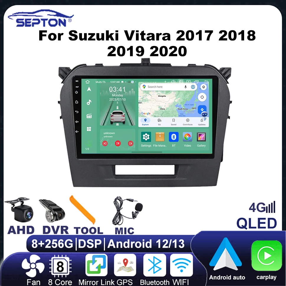 

SEPTON Car Stereo Player radio for Suzuki Vitara 2017 2018 2019 2020 Mutimedia 4G CarPlay WIFI BT GPS 8Core 8+256G Autoradio DSP