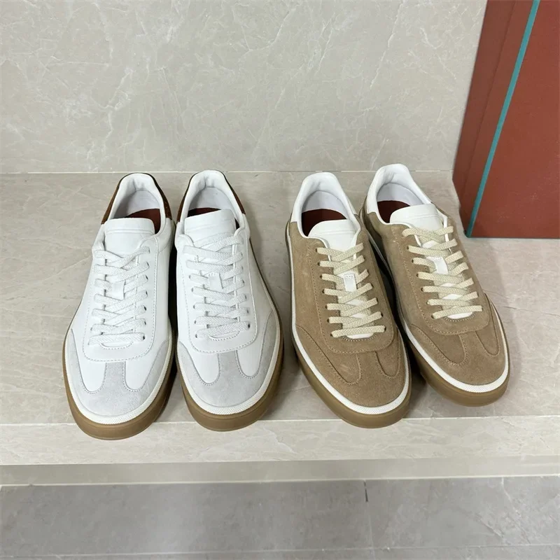 Autumn White Shoes for Women, Genuine Leather Flat Bottomed Retro Casual German Training Shoes Couple Board Shoes for Men
