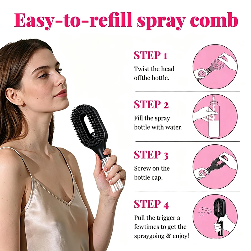 5-teiliges Haarkamm-Set, Aufteil- und Entwirrbürste, feiner Sprühnebel-Stylingkamm, Anti-Frizz, antistatisch, für alle Haartypen – Detail 7