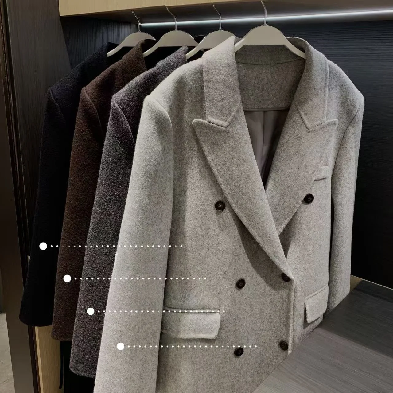 Slimming Effect Woolen Double-Faced Tweed Coat Women's Faion Autumn Winter HU XIN X625X9830 Long Sve Double-Breasted