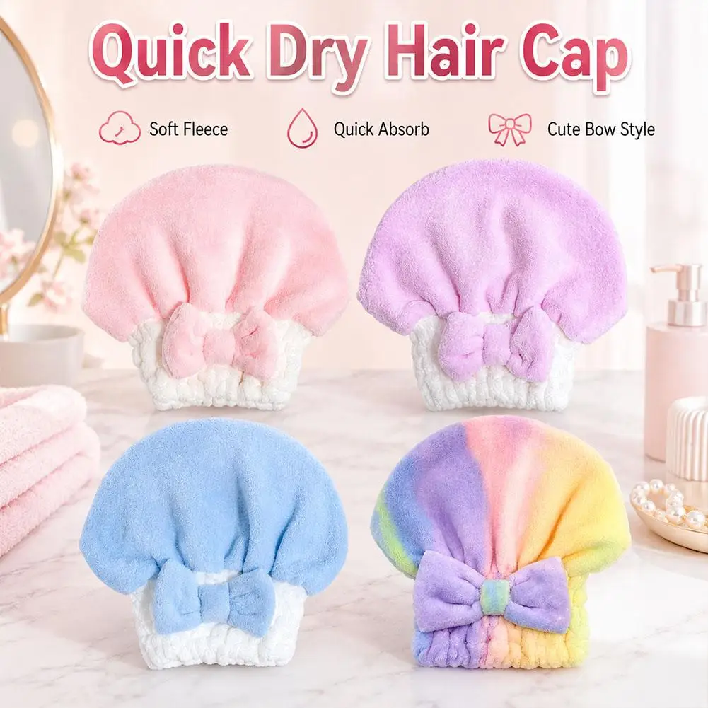 Quick Drying Hair Cap Women Bowtie Bathing Hat Microfiber Towel Superfiber Shower Cap For Spa Bathroom Accessories Shower Cap