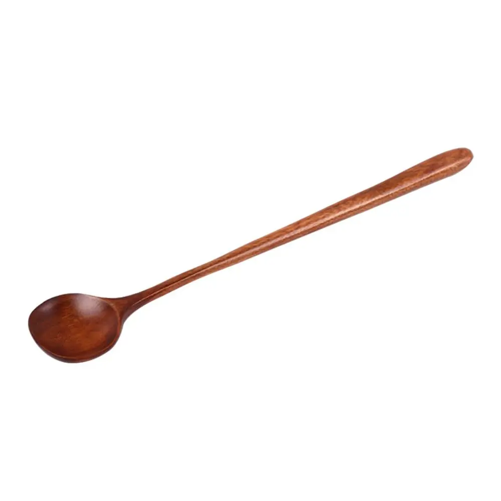 Natural Wooden Long Handle Spoon Soup Scoops Dessert Porridge Tea Coffee Wood Spoons Tableware Kitchen Supplies