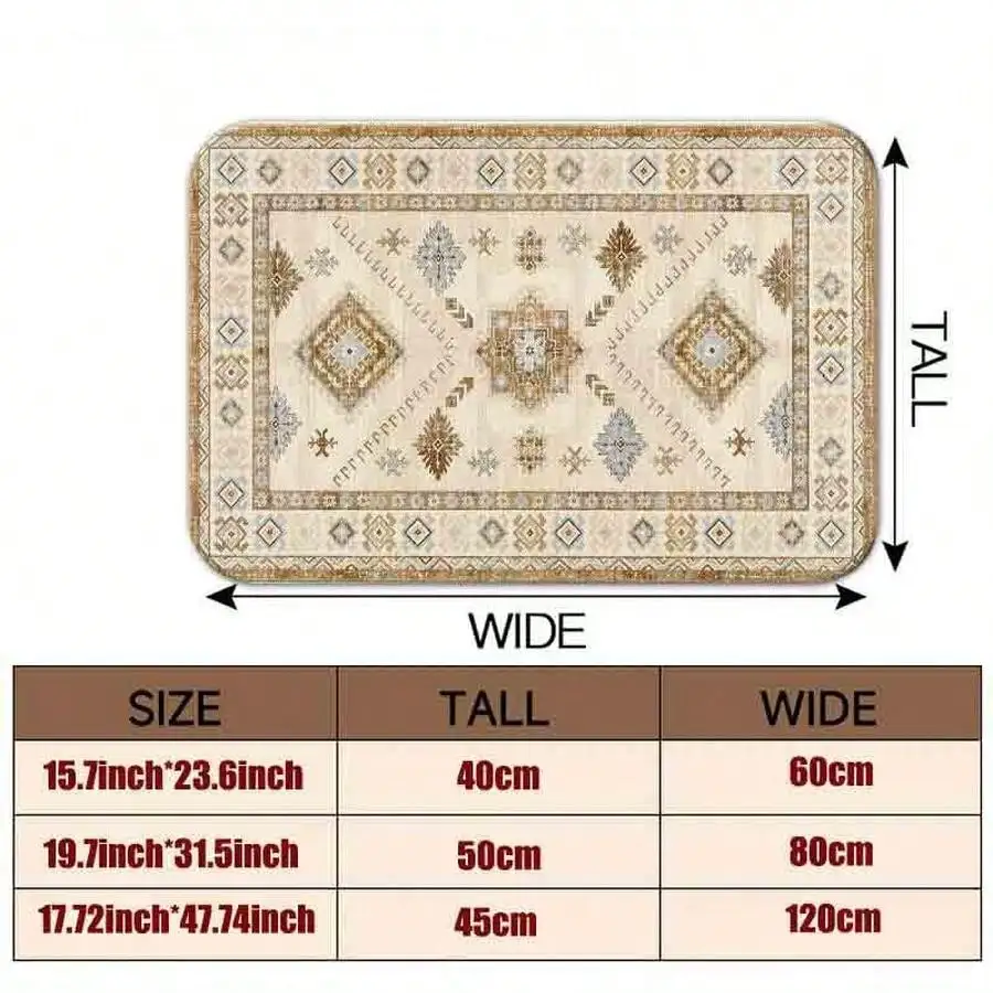 1pc Flannel Floor MatBoho Geometric Print Rectangular Area Rug Vintage Inspired Soft Cream Neutral Floor Mat For Living Room Bedroom EntrywayNon-Slip, Machine