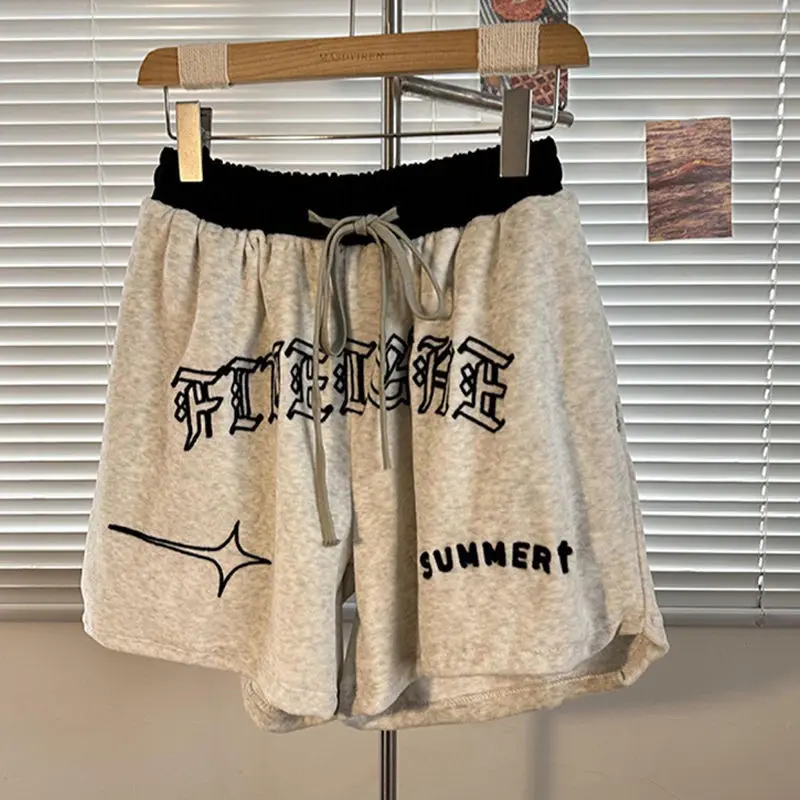 High Quality Fabric Shorts Men Women Vintage Ice Silk Shorts Letters Simple 2023 New Leisure Drawstring