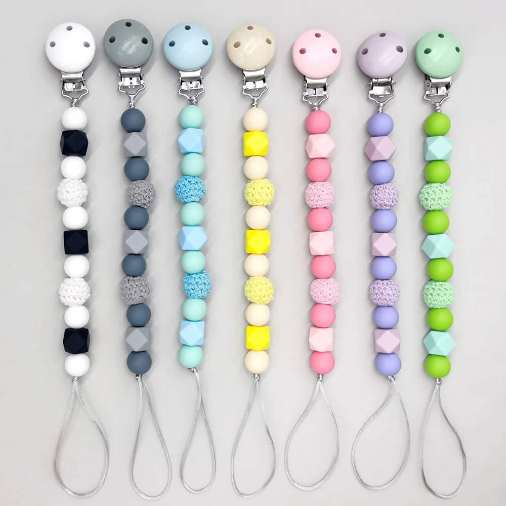 

Colorful Chew Silicone Bead Pacifier Clips Dummy Chain Holder Newborn Soother Chains Nipple Holder Baby Teething Toys Gifts