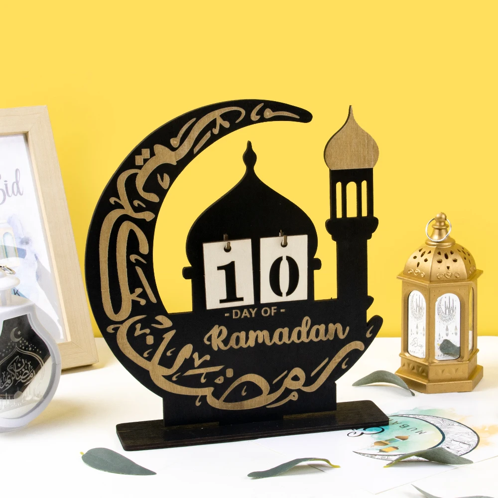 Ramadan Black Wooden Calendar Countdown Display Ornament Mosque Eid Mubarak Advent Calendar Islamic Festival Party Decorations