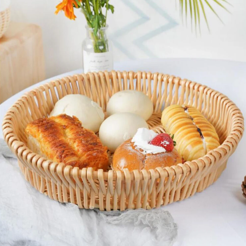 

Rattan Food Storage Home Decor Kitchen Fruit Bread Proofing Basket Container Round Baskets Serving Bread Storage Holder