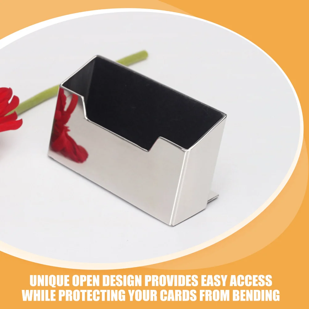 

Business Card Holder Stainless Steel Portable Desktop Business Cards Box Compact Office Card Organizer Display Stand