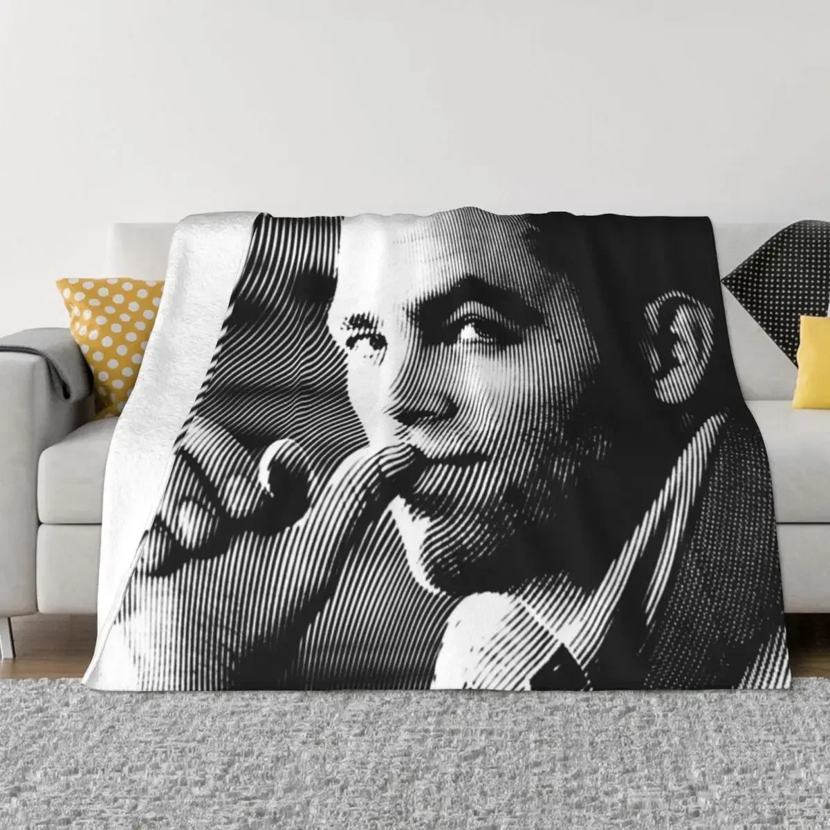 

Black & White Portrait (Linocut) Of Chris Pine Throw Blanket Kid'S Large Blankets
