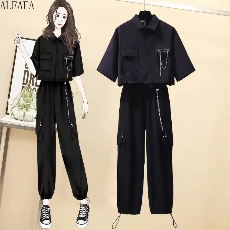 

Киберпанк Techwear, женские готические брюки, уличная одежда, черная футболка, комплект с галстуком, наряд для девочек-эмо, комплект из двух предметов для подростков, инди-вибрация