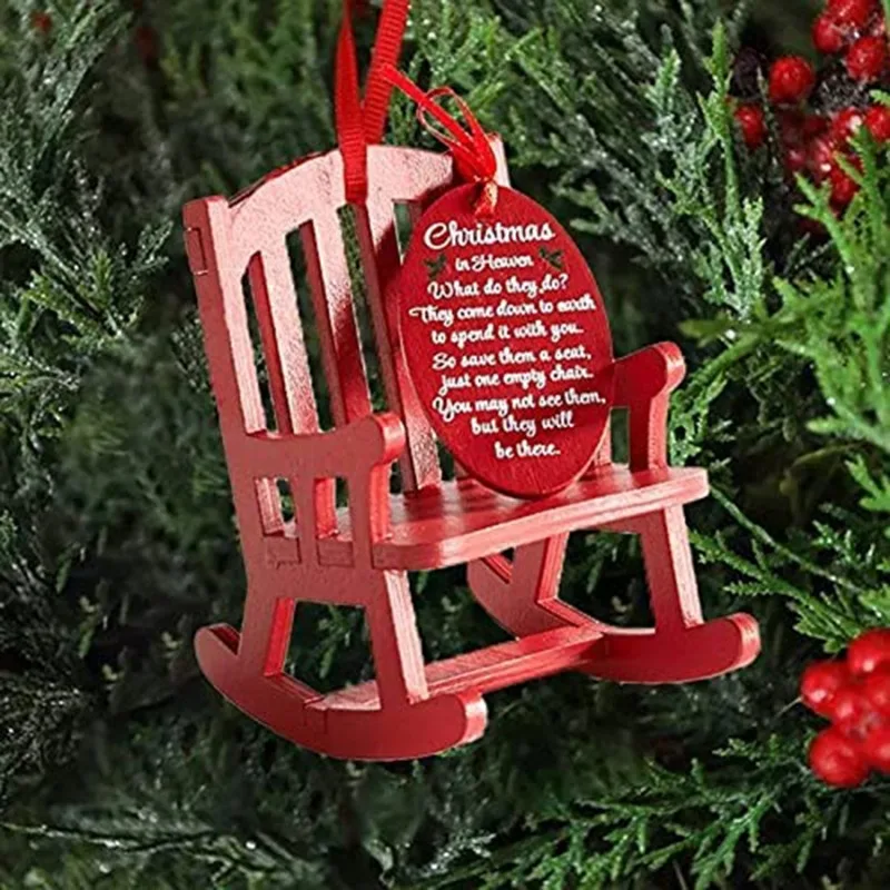 Wooden Craft Small Rocking Chair with Meaningful Tag Sign For Christmas Xmas Tree Pendant, In Heaven Memorial Christmas Ornament