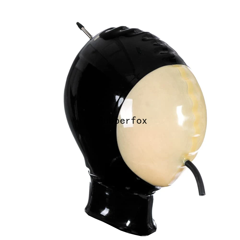 

Customized Latex Hood Inflatable Mask Full Face Hood Inflation Breathing Zipped Latex Mask Handmade Clubwear
