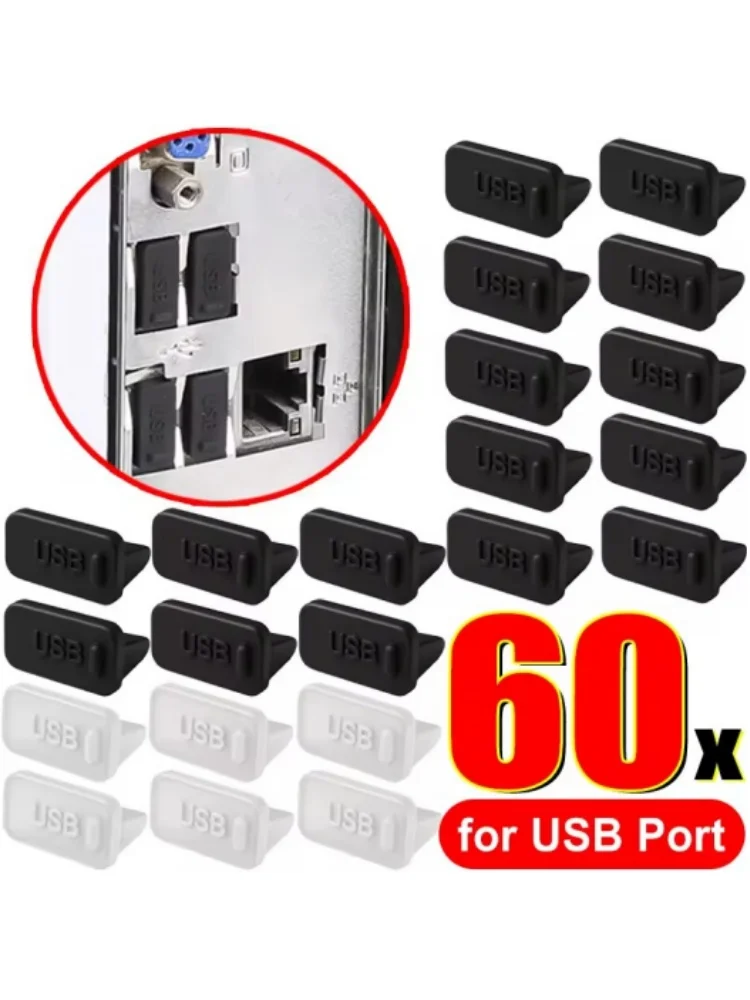 60/40/20/10 pièces USB A bouchons anti-poussière pour ordinateur portable ordinateur portable Ports de chargement USB protecteurs bouchons anti-poussière en Silicone couvercle anti-poussière