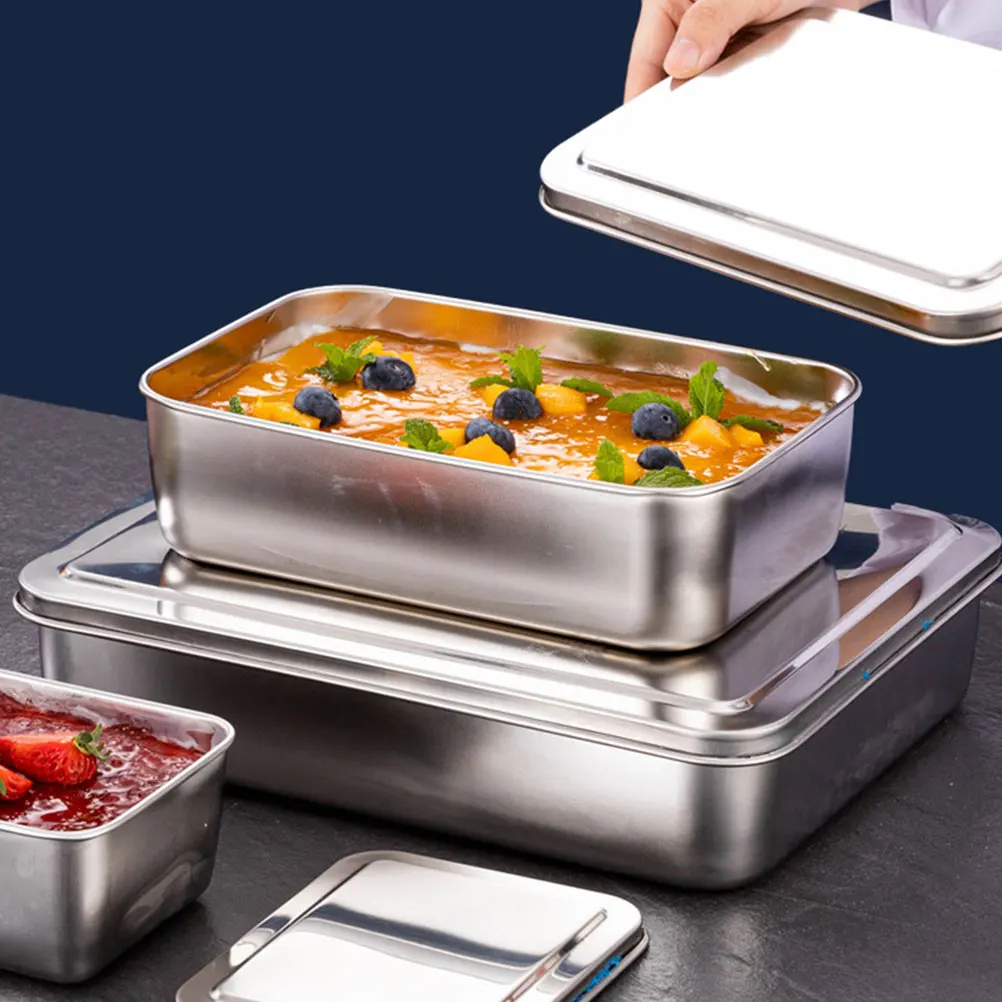 

Stainless Steel Tiramisu Baking Pan with Lid Nonstick Cake Tray Large Capacity Storage Box for Desserts Mousse Candy Chocolate