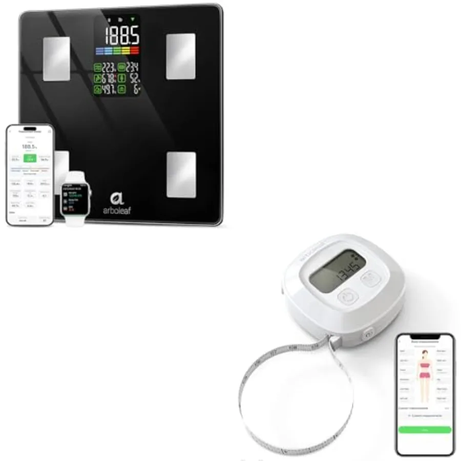 

Цифровые умные весы для ванной комнаты с измерением веса и жира, Bluetooth-рулетка для измерения тела 60 дюймов, высокоточная цифровая рулетка для измерения тела