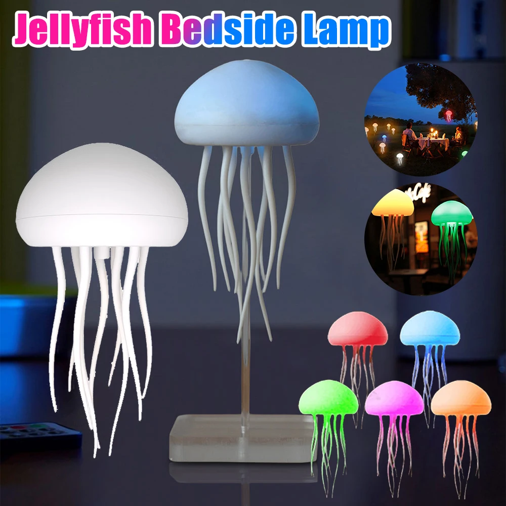 Jellyfish Bedside Lamp Voice Control Type-C Charging Cute Atmosphere Night Light Flexible Tentacles for Holiday Children Gifts