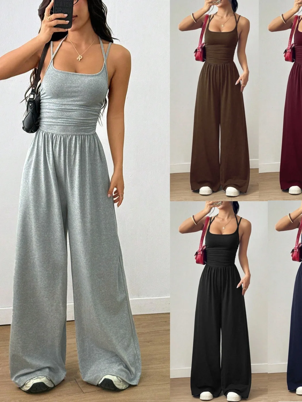 

2026 New Women's Casual Summer Wide Leg Loose Wrap Chest Waist Cinched Pants Low Waist Short Length Polyester Fiber