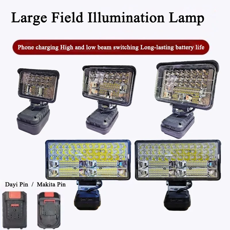 

3/4/8-дюймовый светодиодный светильник, портативные прожекторы, беспроводной уличный светильник для работы, рыбалки, ручной аварийный инструмент, подходит для батареи Dewalt 18 В