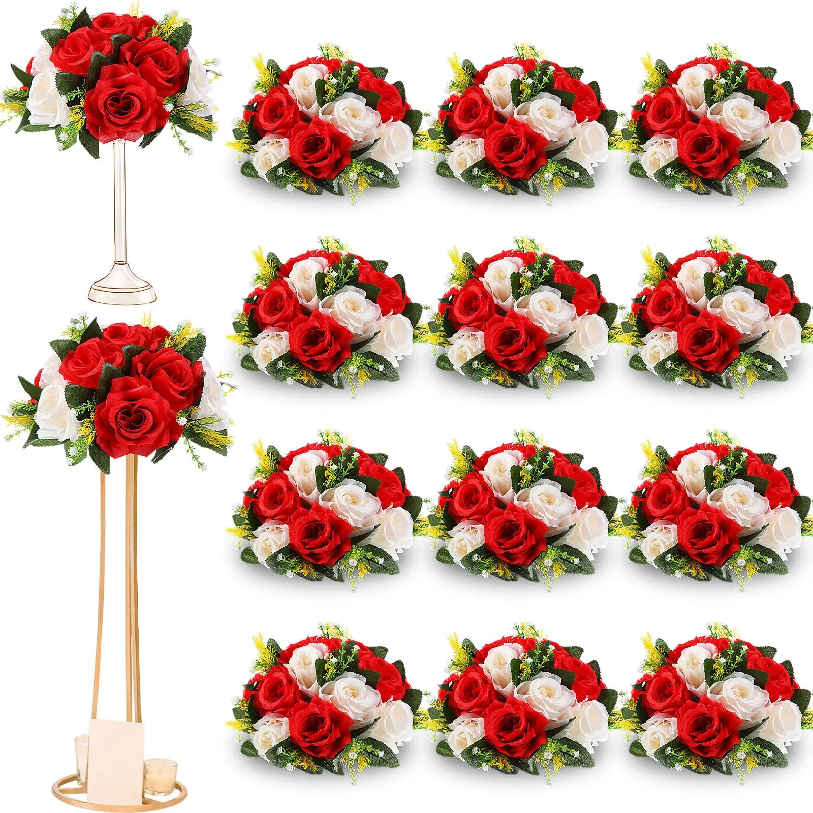 

6Pcs Artificial Flower Ball Fabric Plastic Simulation Table Centerpieces Decor For Wedding Road Lead Floral Bouquet Party Props