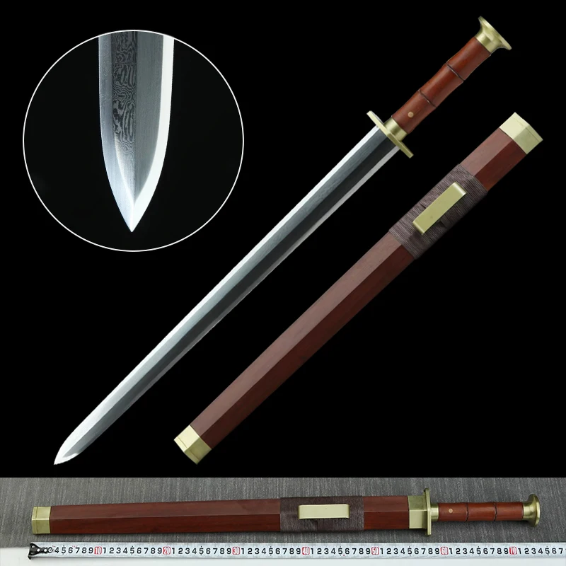 Chinese Sword Han Jian Traditional Folded Steel Blade Rosewood Sheath Real Swords For Decoration Training Practice Collection