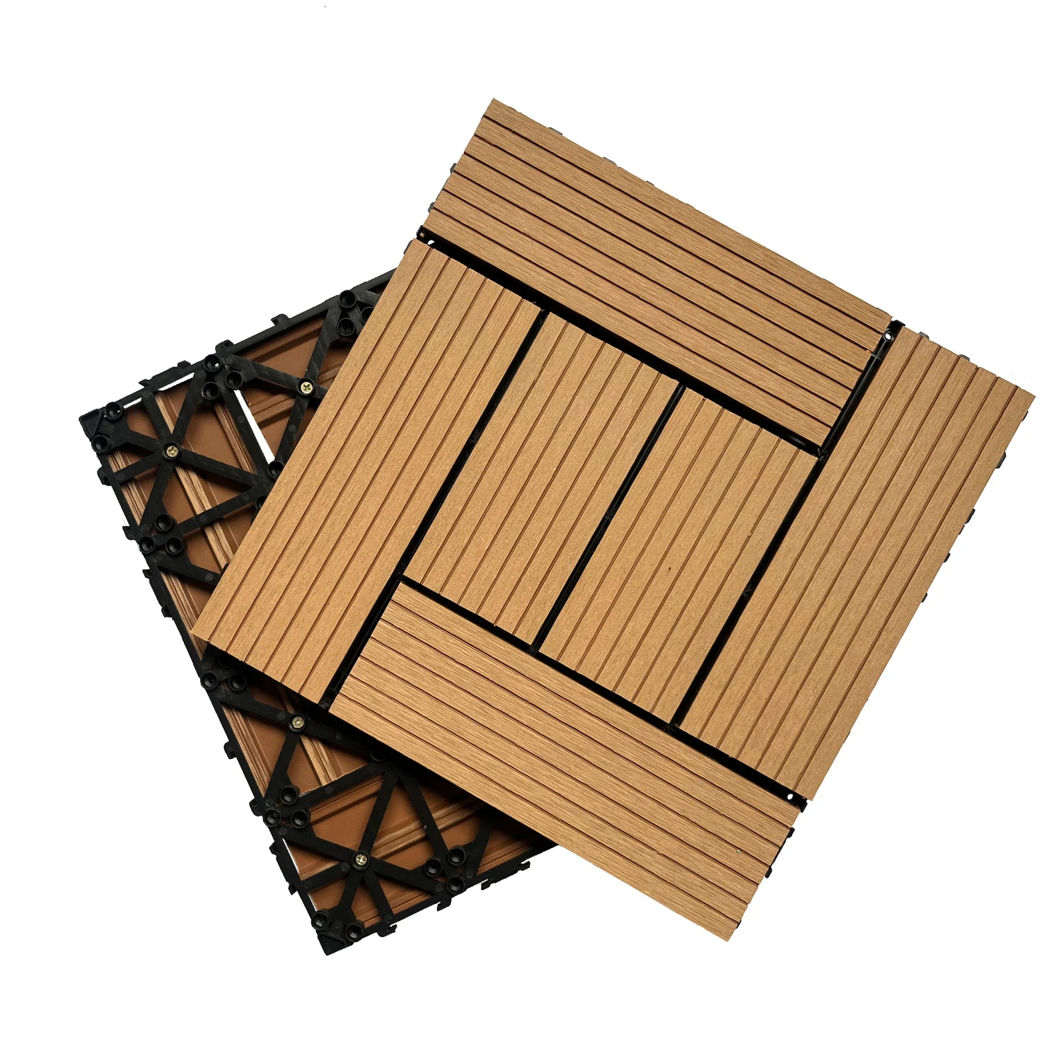 Wood Plastic Composite Deck Tiles Set of 20pcs, Composite Decking Resist Rust, Patio Flooring Outdoor Waterproof, Floor Tiles fo