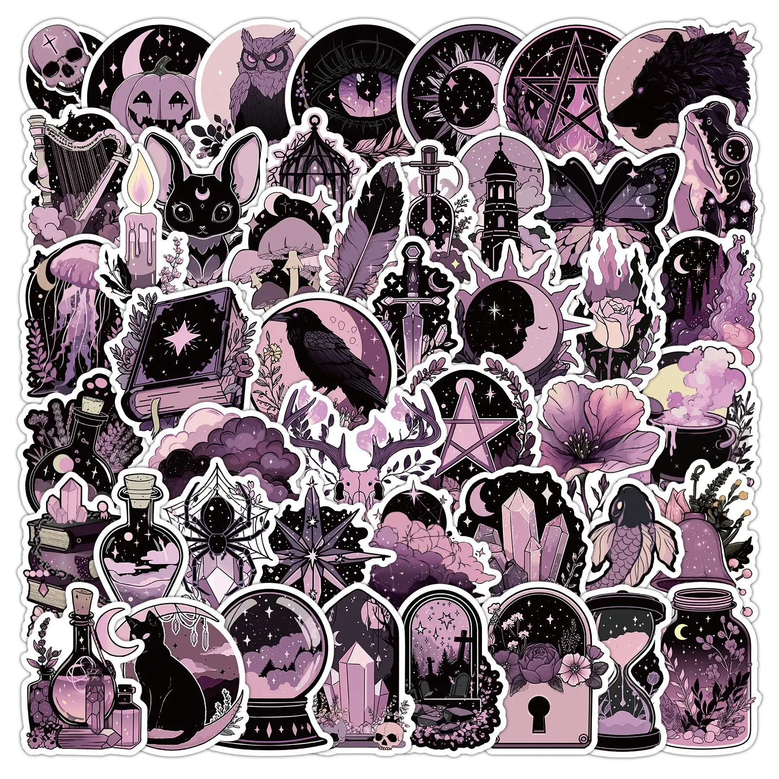 50PCS Schwarz Lila Stil Graffiti Aufkleber Coole Gothic Cartoon Dekoration DIY Kinder Spielzeug Laptop Gitarre Auto Fahrrad Skateboard Aufkleber