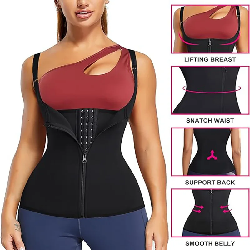 Women Waist Trainer Corset Zipper Vest Body Shaper Cincher Shapewear Slimming Belt Sports Girdle Neoprene Sauna Tank Top