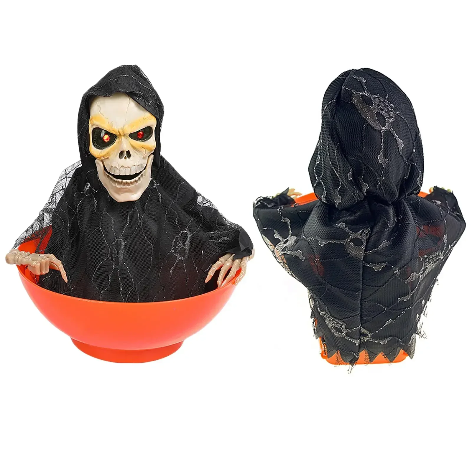 2PCS Halloween Candy Bowl Electric Fruit Tray Haunted Party Props Skeleton Bowl for Trick or Treating Halloween Party Decoration