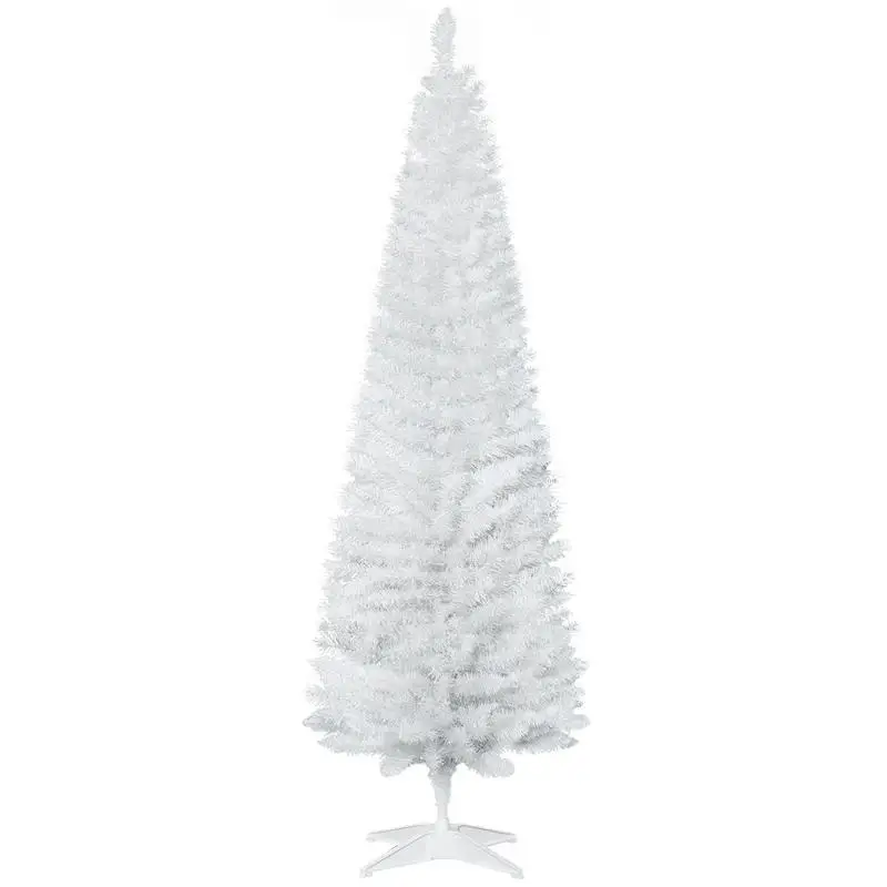 

6ft Unlit Artificial Christmas Tree, Pencil Slim Xmas Tree with Solid Stand and Realistic Branches, White