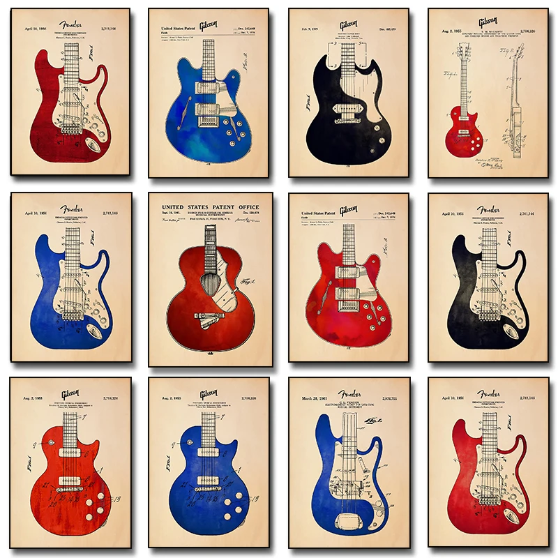 Póster de guitarra eléctrica Fender Stratocaster, impresión de póster musical, imágenes artísticas de pared, pintura en lienzo, decoración del hogar, Cuadros