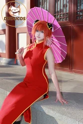Gintama/Silver Soul Kagura Cosplay Costume Women Japanese Anime Kagura Chinese Dress Wig Cosplay Kungfu Wear Cheongsam Outfits