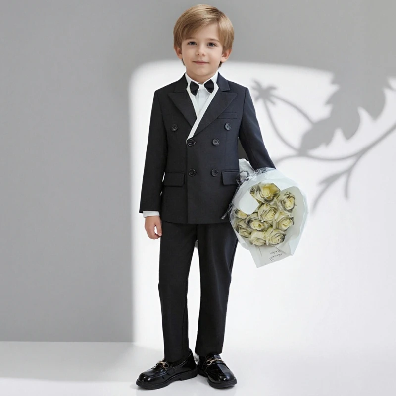 

Детский костюм, модный двубортный комплект в британском стиле с цветочным узором для мальчиков, официальная одежда на свадьбу, день рождения, детская одежда для выступлений
