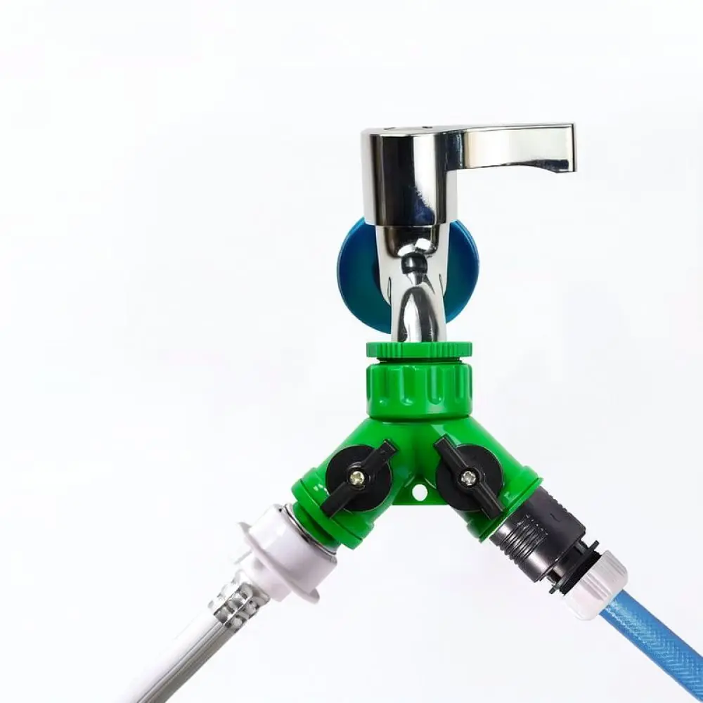 Adjustable Plastic Water Faucet Splitter Double Way Connector With Individual Switches For Garden Yard Lawn Irrigation Accessory