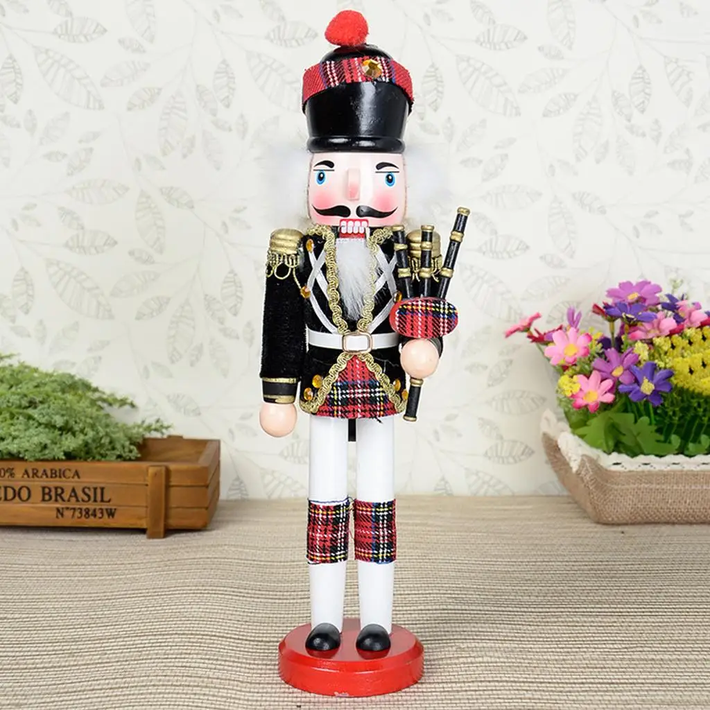 Wooden Nutcracker Ornament Christmas Nutcracker Figures with Bagpipes on His Left Hand for