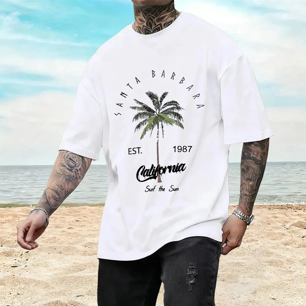 Camisetas Retro Masculinas de Santa Bárbara, Califórnia, Camiseta de Algodão, Roupas de Verão, Moda Solta, Manga Curta, Unissex, Streetwear Versátil