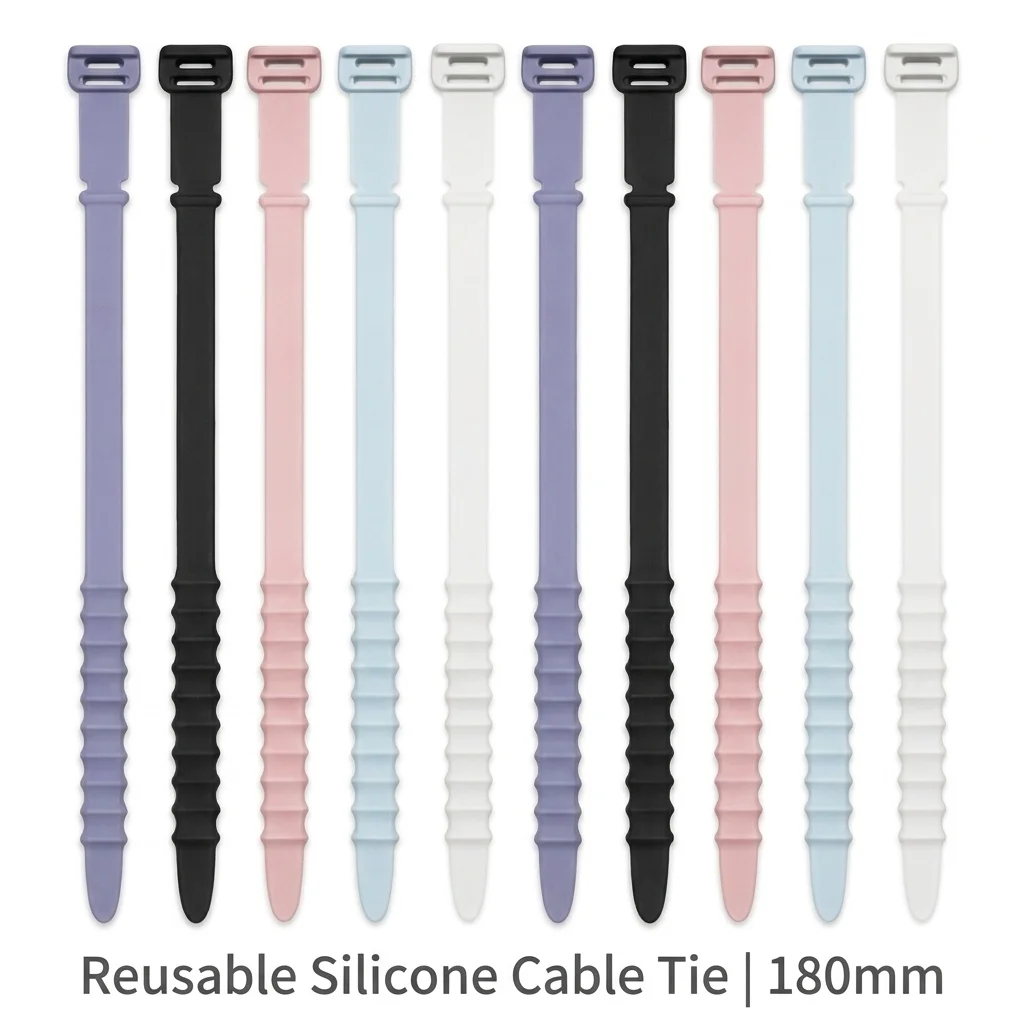 180mm Reusable Silicone Cable Zip Tie Adjustable Cord Organizer Multi-purpose Cable Winder for Headphone Data Wire Storage