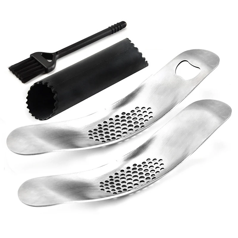 4Pcs/Set Garlic Press Kitchen Garlic Press Mincer Stainless Steel Rocker Press Kitchen Gadget Ools Bottle Opener