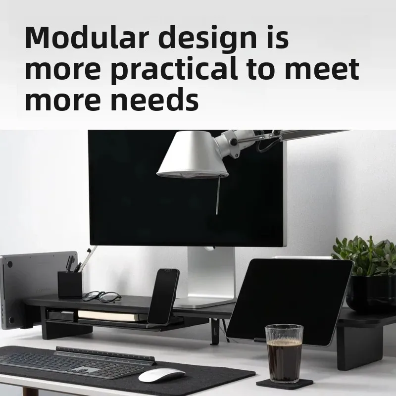 Solid Wood Monitor Riser Stand Modular Desktop Storage Rack Computer Desk Organizer Display Base for Office Setup