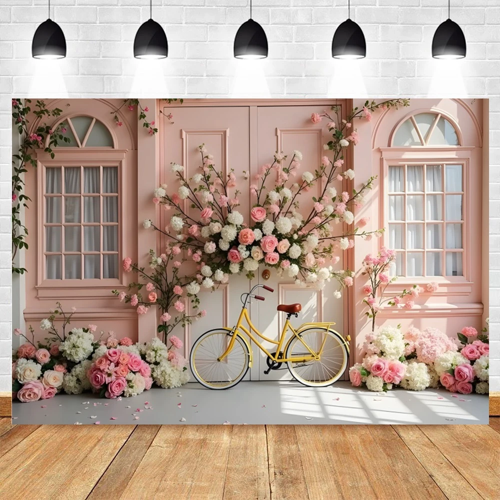 春の花と家の背景,結婚式の写真スタジオ,誕生日パーティーの装飾,ベビーシャワー,子供の肖像画,写真の背景