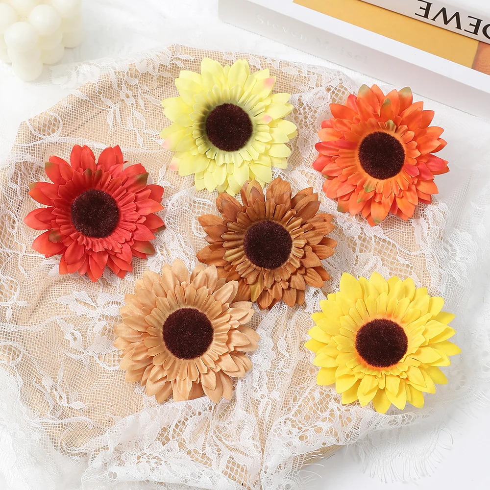 10Pcs Multilayer Silk Sunflower Artificial Flowers Head For Wedding Party Home Decoration DIY Wreath Scrapbooking Fake Flowers