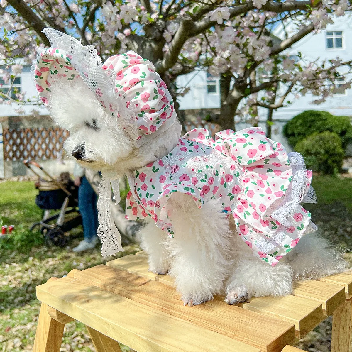 

Small Rose Floral Dress Pet Dog Clothes Teddy Japanese Dresses Small and Medium Dog Summer Breathable Pullover
