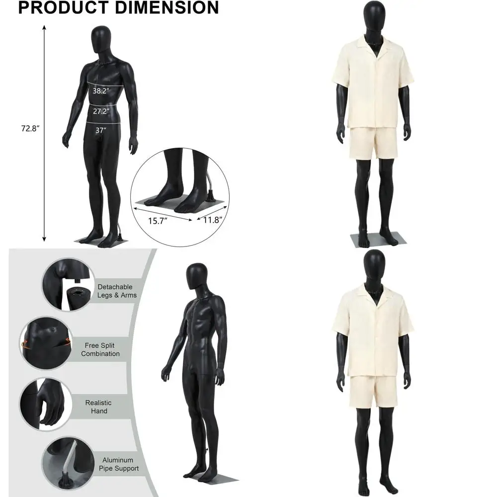 

73 Adjustable Full Body Male Mannequin with Detachable Parts for Sewing, Clothing Design, and Display