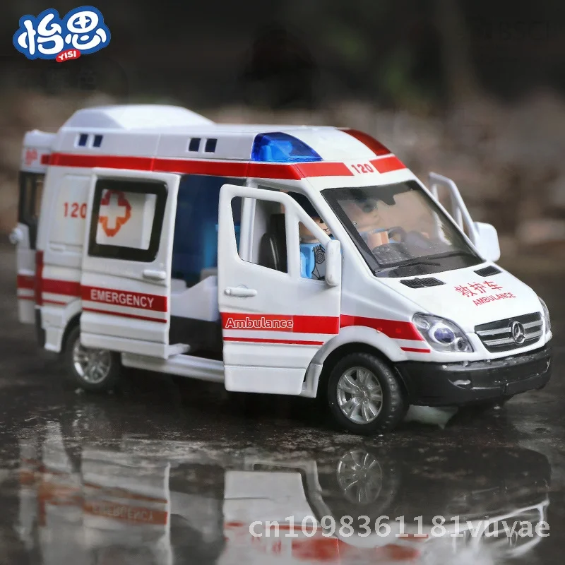 Legering politieautomodel met meerdere deuren en geluid en licht Simulatie voor kinderen Reddingsspeelgoedautoornament Trekfunctie aan