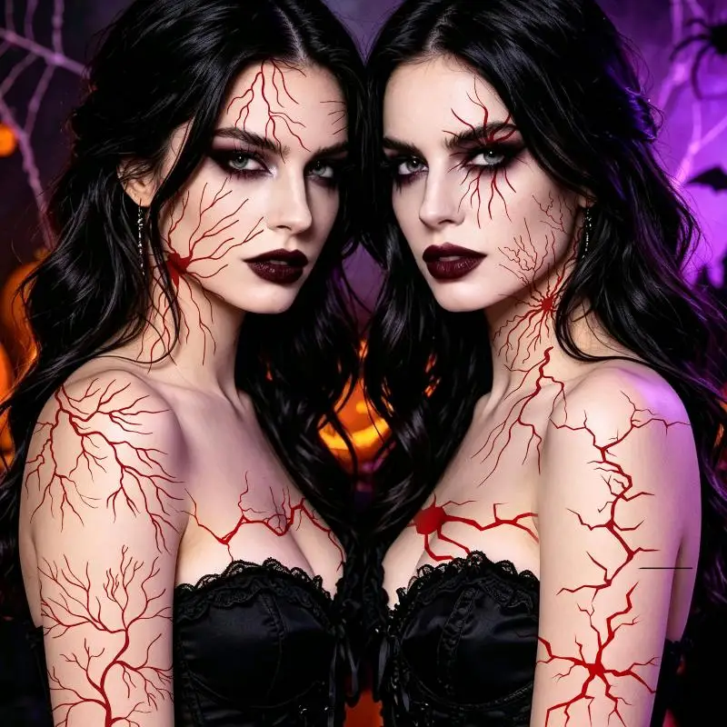 Realistic Vein Pattern Temporary Tattoo Stickers 10Pcs Red Vascular Non-Toxic for Halloween Costume Cosplay Scary Prank Props