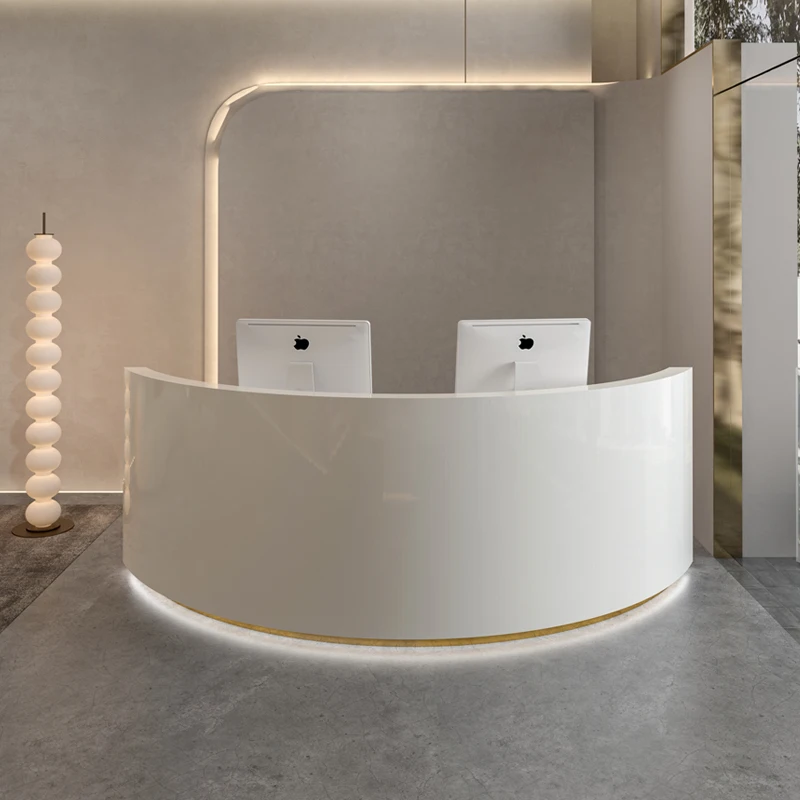 Bureaux de réception à tiroirs incurvés, bureaux de réception pour Salon de beauté, entreprise de bienvenue, meubles commerciaux d'accueil Comptoire