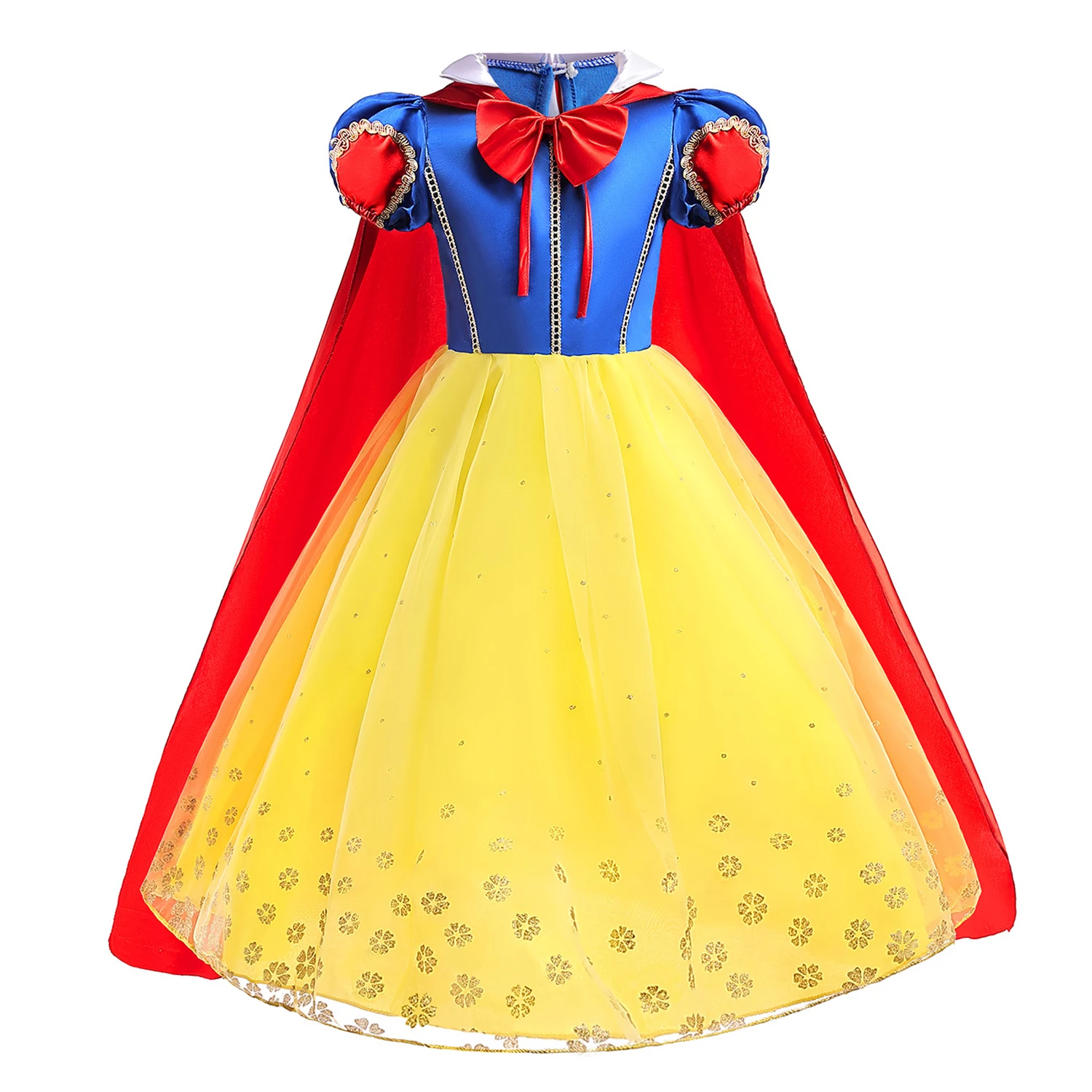 Disney Snow White Princess Dress for Girls Cosplay manica a sbuffo con mantello Halloween Carnival Costume Party abiti da compleanno per bambini